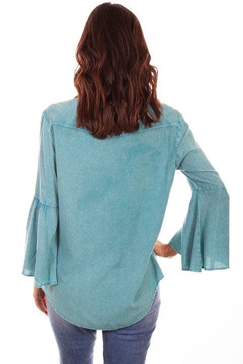 Scully TURQUOISE BELL SLEEVE BLOUSE W/IVORY EMB - Flyclothing LLC