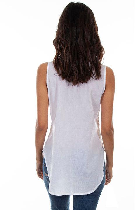 Scully WHITE SLVLESS SPLIT NECK BLOUSE W/EMB. - Flyclothing LLC