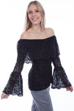 Scully BLACK ON/OFF SHOULDER RUFFLED LACE BLOUSE - Flyclothing LLC