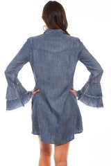 Scully DENIM WESTERN YOKE SHIRT DRESS BELL SLEEVE - Flyclothing LLC