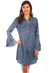 Scully DENIM WESTERN YOKE SHIRT DRESS BELL SLEEVE - Flyclothing LLC