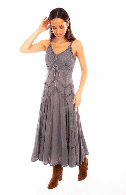 Scully Leather 100% Cotton Grey Long Cotton Dress - Flyclothing LLC