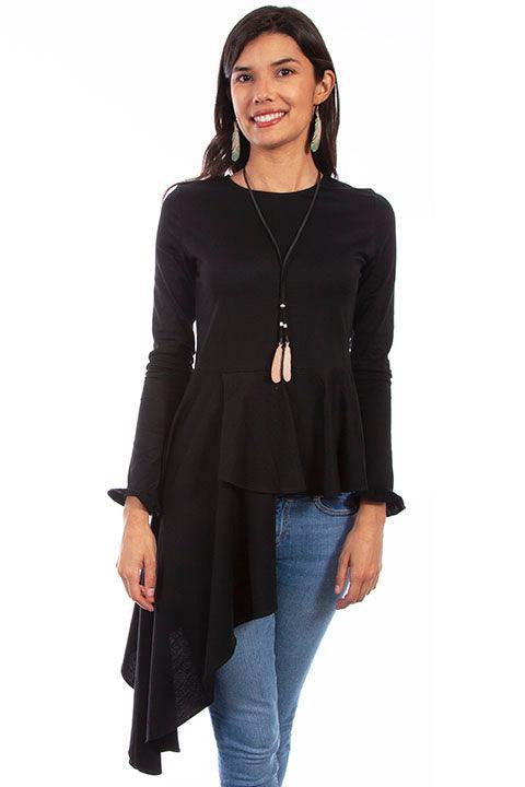 Scully BLACK TOP W/ASYMMETRICAL PEPLUM - Flyclothing LLC