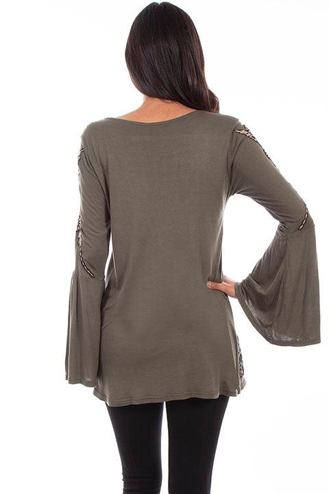 Scully OLIVE APPLIQUE EMB. V-NECK TUNIC BELL SLV - Flyclothing LLC