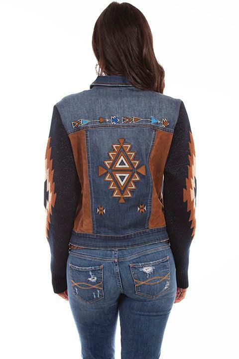 Scully DENIM AZTEC EMB. SWEATER SLEEVE JACKET - Flyclothing LLC