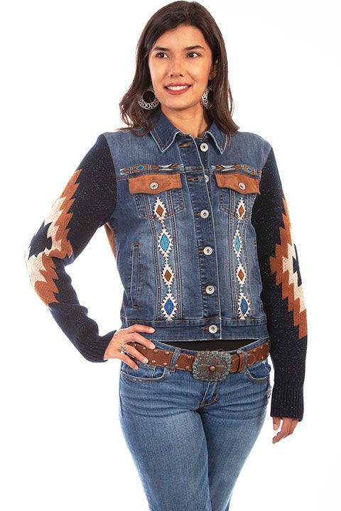 Scully DENIM AZTEC EMB. SWEATER SLEEVE JACKET - Flyclothing LLC