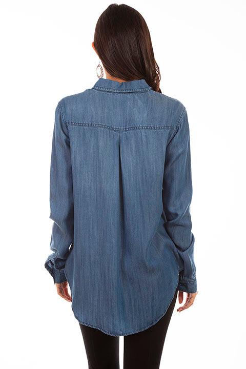 Scully DENIM FRINGE BUTTON DOWN BLOUSE - Flyclothing LLC