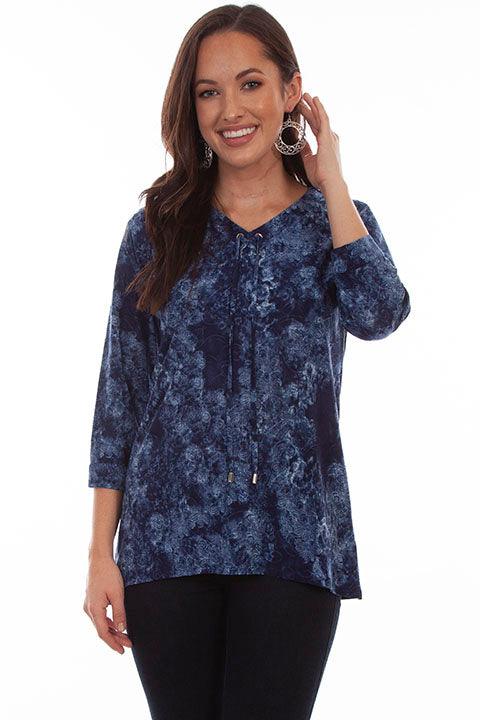 Scully NAVY CRISS CROSS TIE NECK HI/LO BLOUSE - Flyclothing LLC