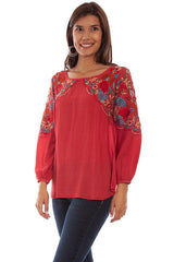 Scully BRICK EMB. PEASANT BLOUSE - Flyclothing LLC