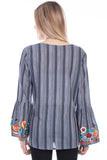 Scully CHARCOAL Y/D STRIPE BLOUSE W/EMBROIDERY - Flyclothing LLC