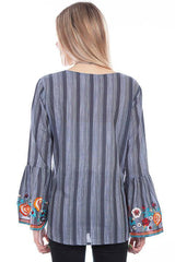 Scully CHARCOAL Y/D STRIPE BLOUSE W/EMBROIDERY - Flyclothing LLC