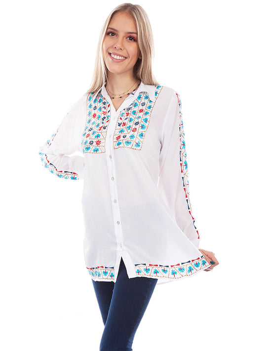 Scully WHITE BUTTON FRONT EMB. TUNIC - Flyclothing LLC