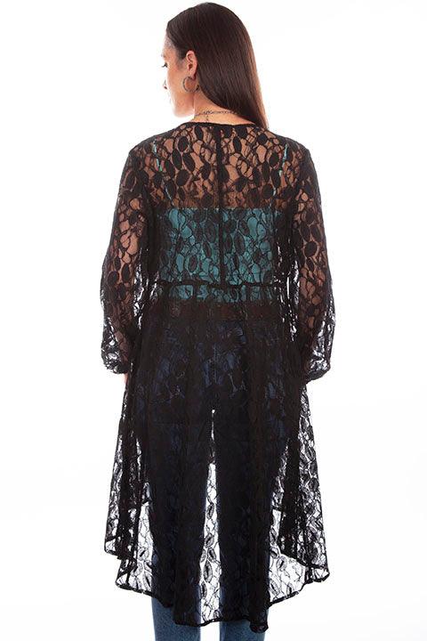 Scully Leather Black Lace Overlay Duster W/Embroidered Bust - Flyclothing LLC