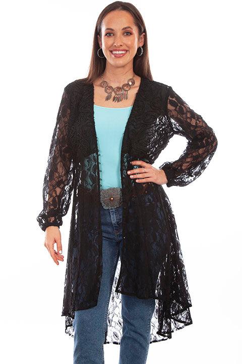 Scully Leather Black Lace Overlay Duster W/Embroidered Bust - Flyclothing LLC