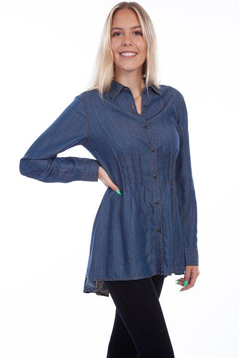 Scully Leather 50% Cotton 50% Rayon Denim Burn Out Back Tunic Shirt - Flyclothing LLC