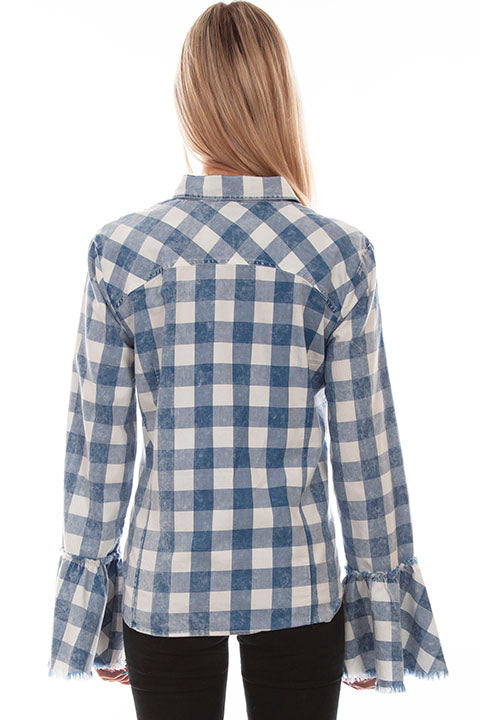 Scully Leather Honey Creek Blue Plaid Bell Sleeve Top