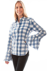 Scully Leather Honey Creek Blue Plaid Bell Sleeve Top