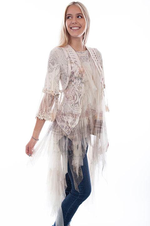 Scully Leather Natural Italy Printed Embroidered Tulle Layered Duster - Flyclothing LLC