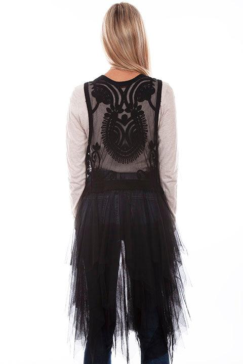 Scully Leather Black Embroidered Tulle Layered Duster - Flyclothing LLC