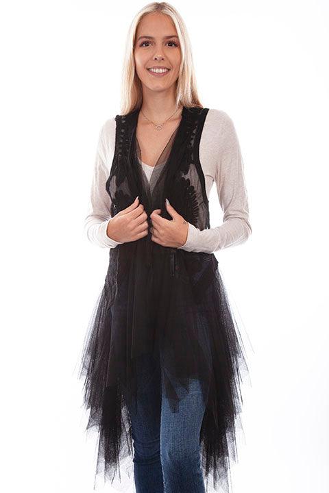 Scully Leather Black Embroidered Tulle Layered Duster - Flyclothing LLC