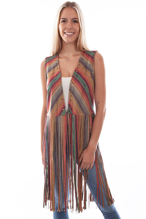 Scully Leather Honey Creek Serape Microfiber Serape Print Fringe Vest