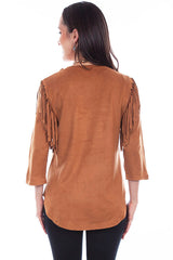 Scully Leather Honey Creek Brown Ultra Suede Fringe Pull Over Top