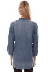 Scully Leather Honey Creek Denim Embroidered Tencel Blouse