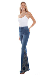 Scully Leather Honey Creek Denim Bandana Print Bell Bottom Pants