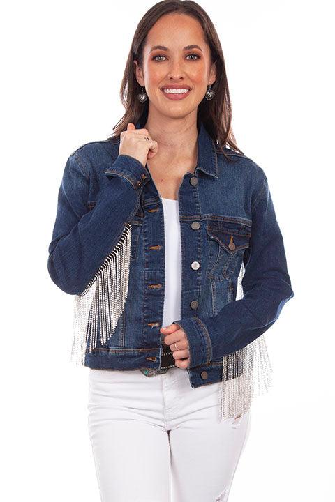 Scully Leather Denim Jacket W/Rhinestone Fringe - Flyclothing LLC