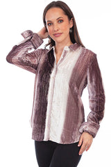 Scully Leather Honey Creek Plum-White Velvet Button Down French Cuffs Blou