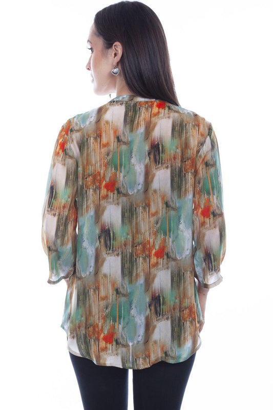 Honey Creek Turquoise Multi Color Print Blouse - Flyclothing LLC