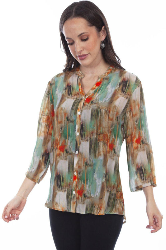 Honey Creek Turquoise Multi Color Print Blouse - Flyclothing LLC