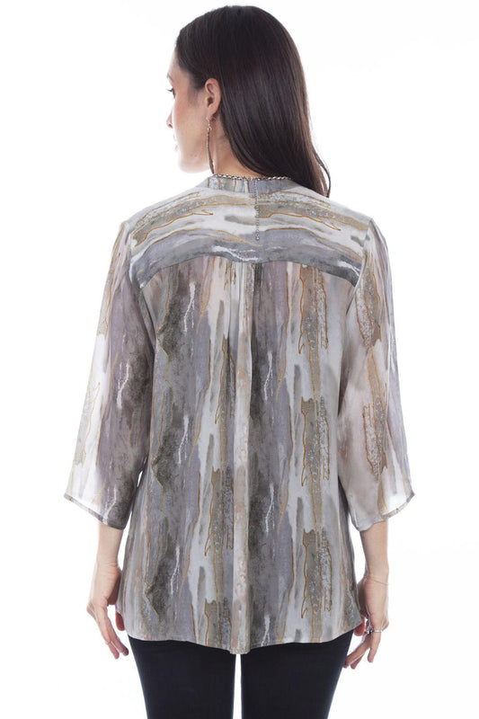 Honey Creek Stone Pull Over Tie Neck Blouse W/Tassle - Flyclothing LLC