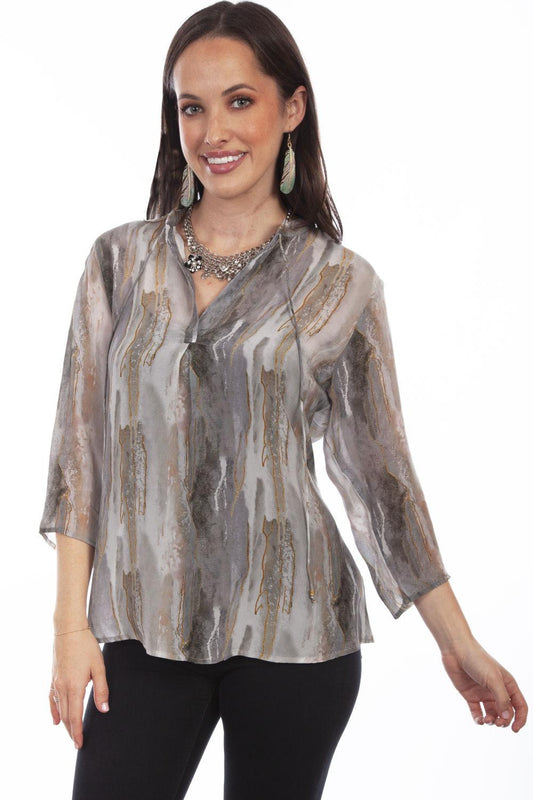 Honey Creek Stone Pull Over Tie Neck Blouse W/Tassle - Flyclothing LLC