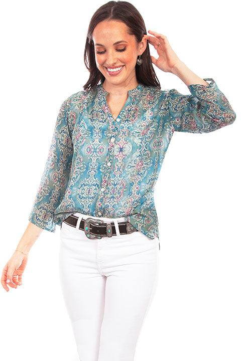 Scully Leather Turquoise Button Up Print Blouse - Flyclothing LLC