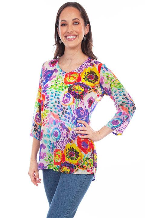 Scully Leather  36% Viscose Multi V-Neck Pullover Print Blouse - Flyclothing LLC