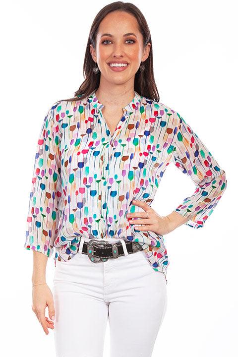 Scully Leather White Button Up Print Blouse - Flyclothing LLC