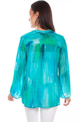 Scully Leather  36% Viscose Aqua Pullover Tie Front Print Blouse - Flyclothing LLC