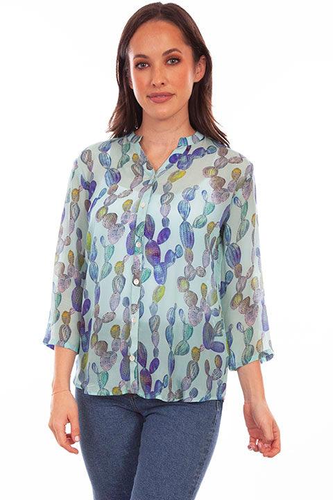 Scully Leather Aqua Button Up Print Blouse - Flyclothing LLC