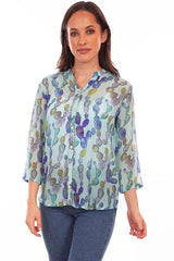 Scully Leather Aqua Button Up Print Blouse - Flyclothing LLC