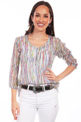 Scully Leather  36% Viscose Multi Pullover V-Neck Print Blouse - Flyclothing LLC