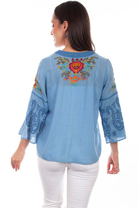 Scully Leather Blue Embroidered Blouse - Flyclothing LLC