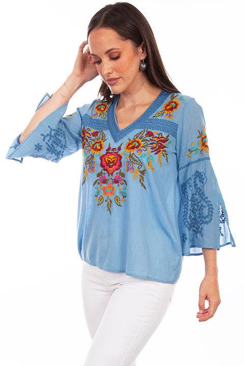 Scully Leather Blue Embroidered Blouse - Flyclothing LLC