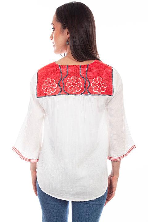 Scully Leather White Blouse W/Front & Back Yoke Embroidered - Flyclothing LLC