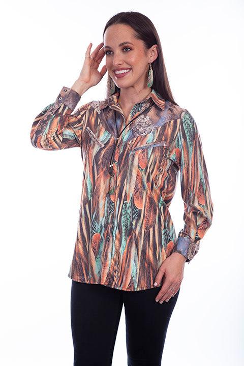 Scully Button Front Microfiber Print Blouse - Flyclothing LLC