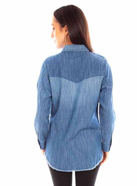 Scully Leather Honey Creek Denim Denim Blouse With Embroidery Yokes