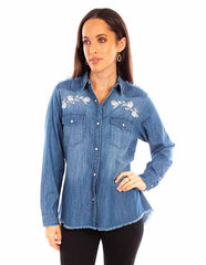 Scully Leather Honey Creek Denim Denim Blouse With Embroidery Yokes