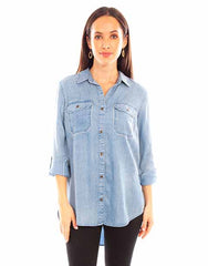 Scully Leather Honey Creek Blue X Stitch Top W/Lace Up Back