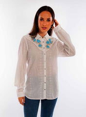 Scully Leather Honey Creek White Emb Cotton Button Up Blouse