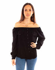 Scully Leather Honey Creek Black Off Shoulder Blouse